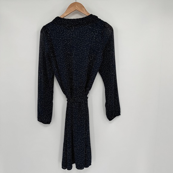 Loft Navy Blue/White Speck Long Sleeve V-Neck Dress Women's Sz 6 - Picture 8 of 12
